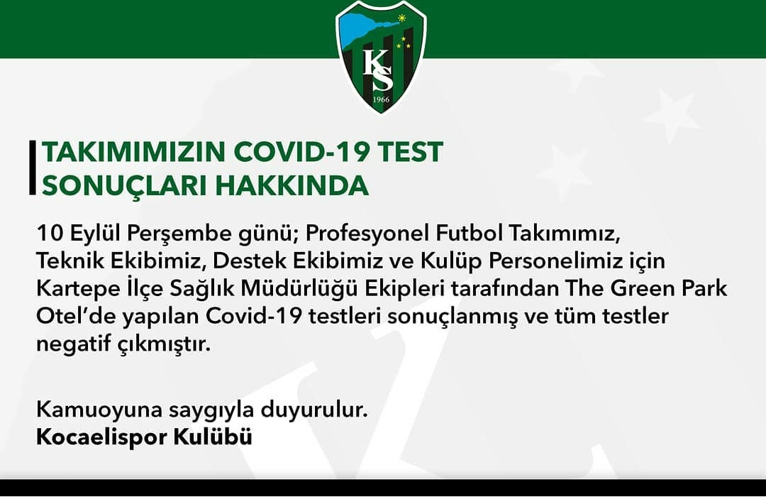 Takımımızın Covid-19 Test Sonuçları Hakkında
