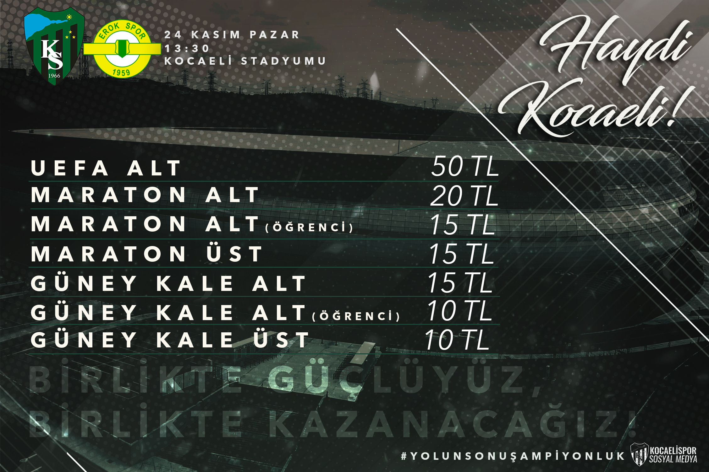 Kocaelispor -Esenler Erokspor Maç Biletleri Satışa Çıktı!